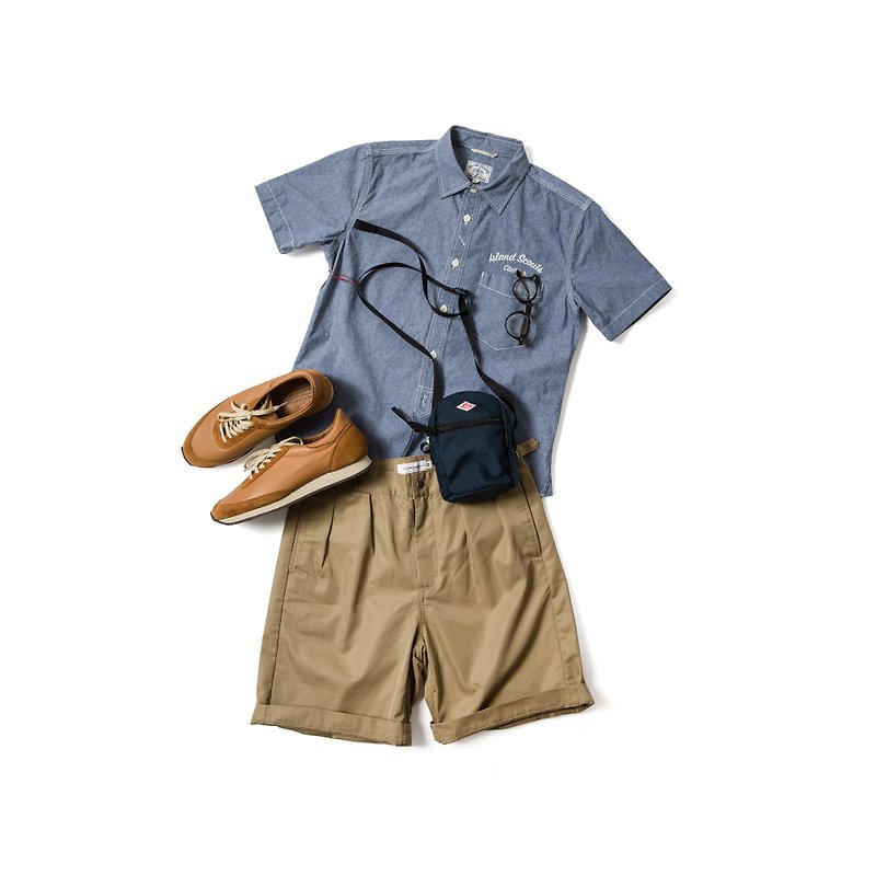 Island Scouts  Japanese Chambray Embroidery Shirt - Blue - เสื้อเชิ้ตผู้ชาย - ผ้าฝ้าย/ผ้าลินิน สีน้ำเงิน