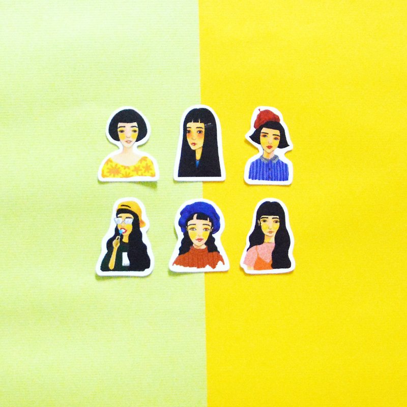 [Black hair girl group] fog stickers / girls / hand account is a good helper - Stickers - Paper White