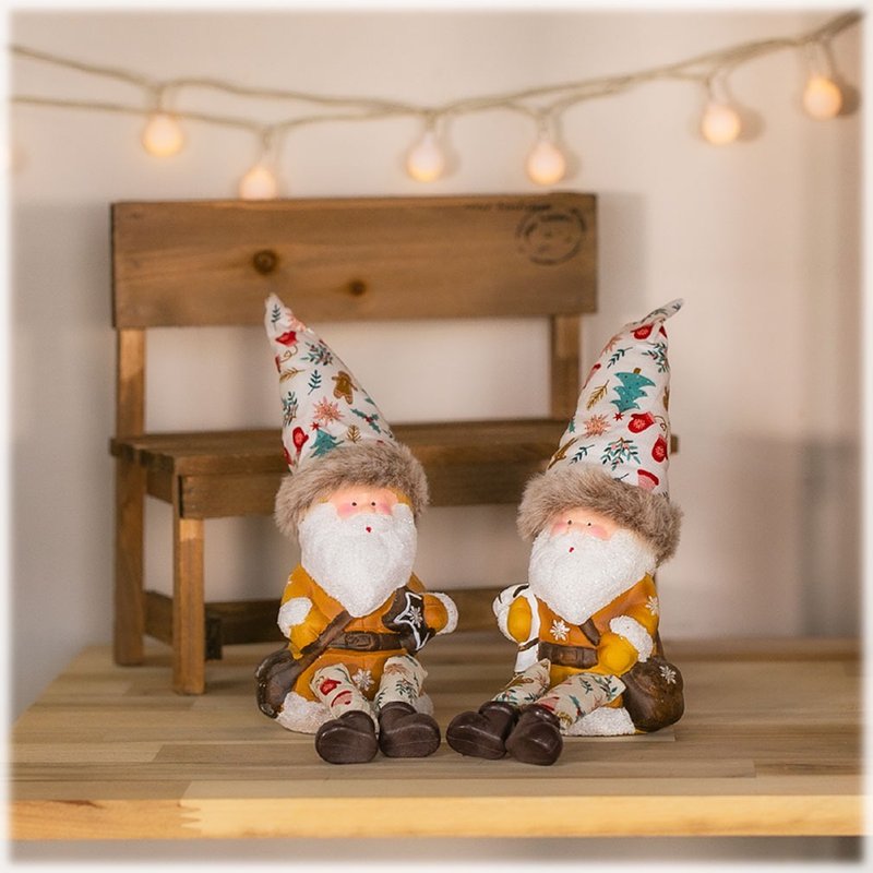 Devalier Christmas Santa Claus Tomte Nordic fairy Stylish interior Christmas ornament Room accent Yule Tomte Present x walking stick - ของวางตกแต่ง - ดินเผา สีนำ้ตาล