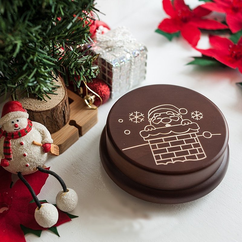 Christmas music box [commemorative gift, Christmas gift] Chimney and Santa customization // Music box - Other - Wood Brown