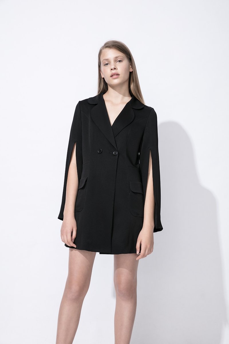 PH black blazer jacket dress - เสื้อสูท/เสื้อคลุมยาว - ไฟเบอร์อื่นๆ สีดำ