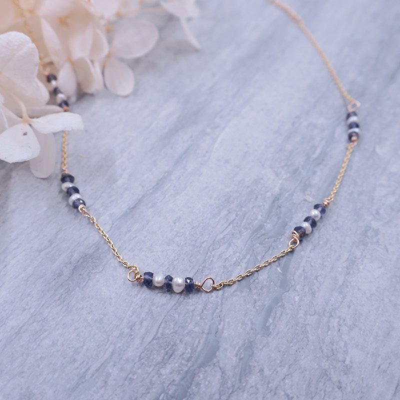 14KGF | Natural pearl cordierite quality necklace - สร้อยคอ - เครื่องเพชรพลอย สีน้ำเงิน