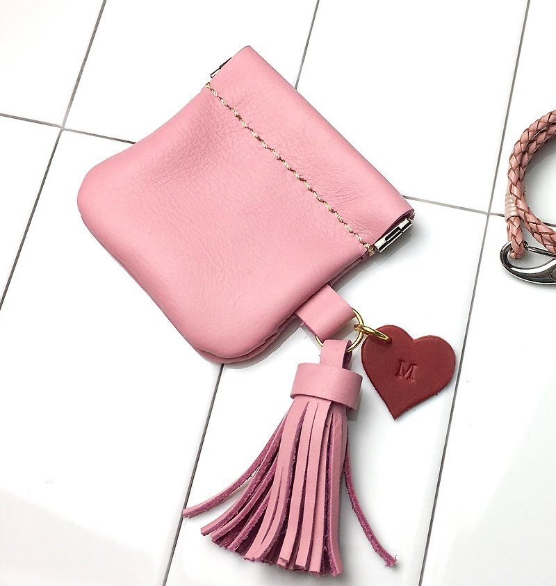 Coin purse with snap top, Pink coin pouc - กระเป๋าใส่เหรียญ - หนังแท้ สึชมพู