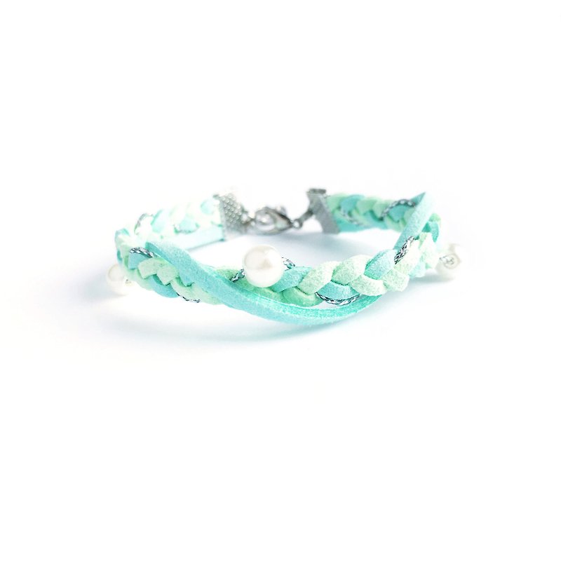 Handmade Double Braided Stylish Bracelets–light blue limited  - สร้อยข้อมือ - วัสดุอื่นๆ สีน้ำเงิน