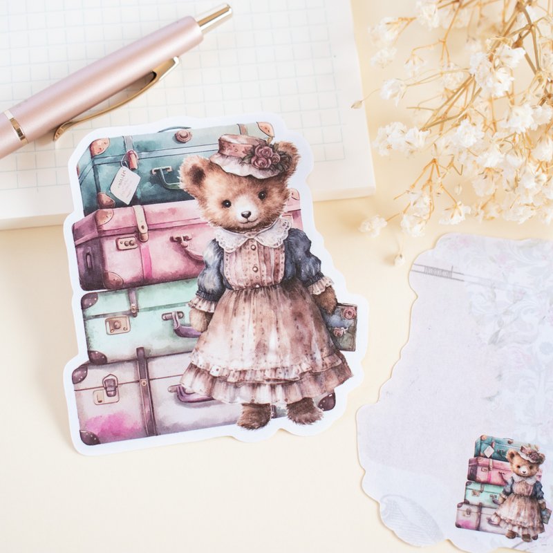 Die Cut Memo - Traveling Teddy Bear No.2 - กระดาษโน้ต - กระดาษ สีนำ้ตาล