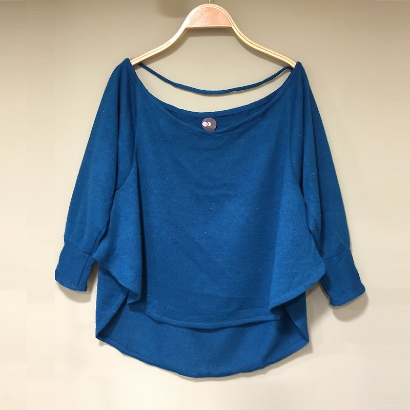 top Blue off-the-shoulder sweater - สเวตเตอร์ผู้หญิง - ขนแกะ สีน้ำเงิน