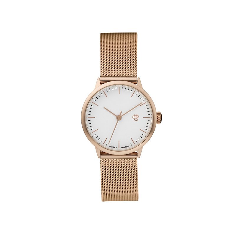Nando Mini系列 玫瑰金白錶盤 - 玫瑰金米蘭帶可調式 手錶 - 女錶 - 不鏽鋼 金色