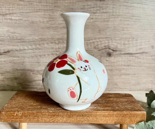 手描き陶器花瓶 鳥と植物デザイン 花瓶 （海辺の鳩／Havsduva