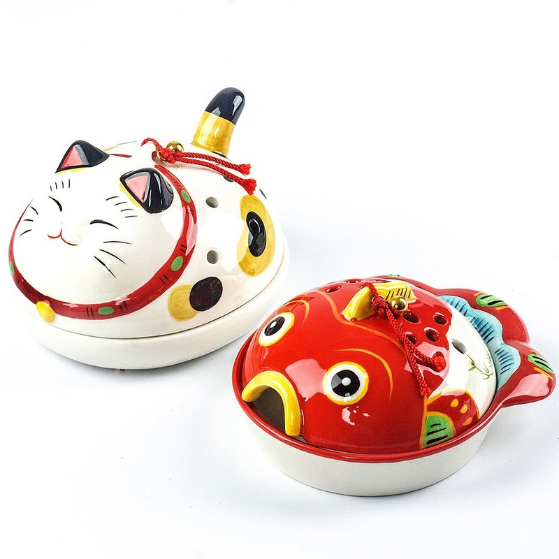 Japanese pharmacist kiln lucky cat mosquito repellent lucky goldfish ceramic incense burner ornaments mosquito incense burner gift spot - Other - Pottery 