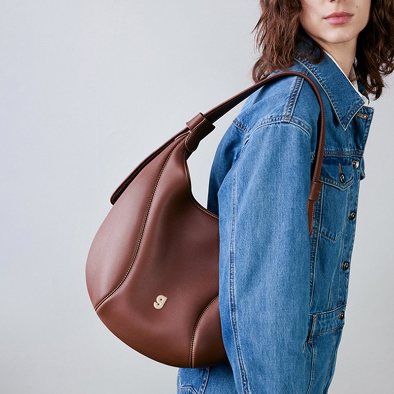 Dark brown small baseball tote bag top layer cowhide genuine leather bag cross-body shoulder bag KUNOGIGI - กระเป๋าแมสเซนเจอร์ - หนังแท้ สีนำ้ตาล