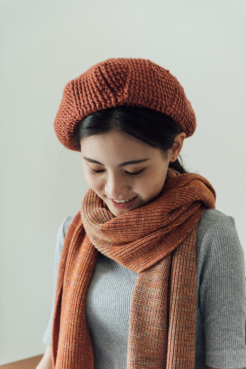 冬日的印象派 | 配色混紡羊毛圍巾-晨曦橘 - 圍巾/披肩 - 羊毛 紅色