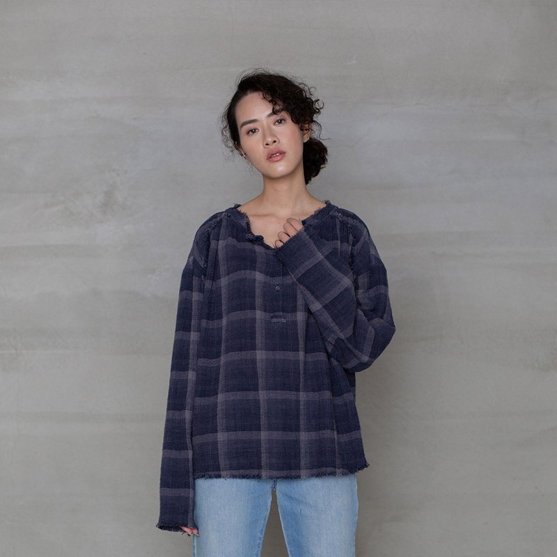 閒逸旅程格紋上衣 Leisure Resort Check Top T350 - 女上衣/長袖上衣 - 棉．麻 多色