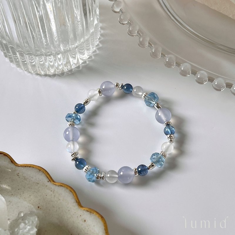 Blue Chalcedony Devil Aquamarine Moonstone/Natural Crystal Bracelet Customized Gift Sterling Silver Bracelet - Bracelets - Crystal Blue