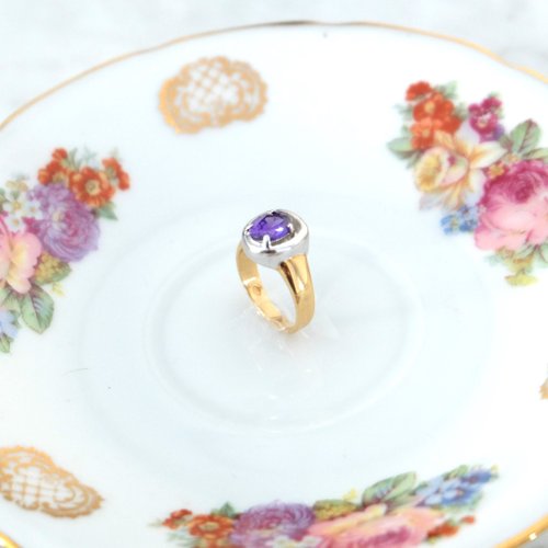 フランス アンティーク リング 指輪 ガラス パール パープル 鑑別書付き