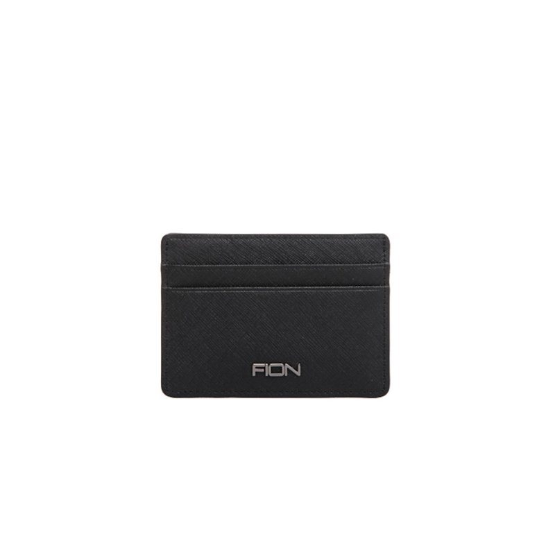 FION 牛革 クロス柄 カードホルダー - 財布 - 革 ブラック
