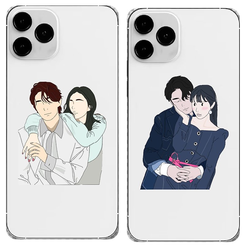 Custom iPhone Case Pro Face-Like Illustration Couple Family Portrait - Headphones & Earbuds Storage - Plastic Multicolor