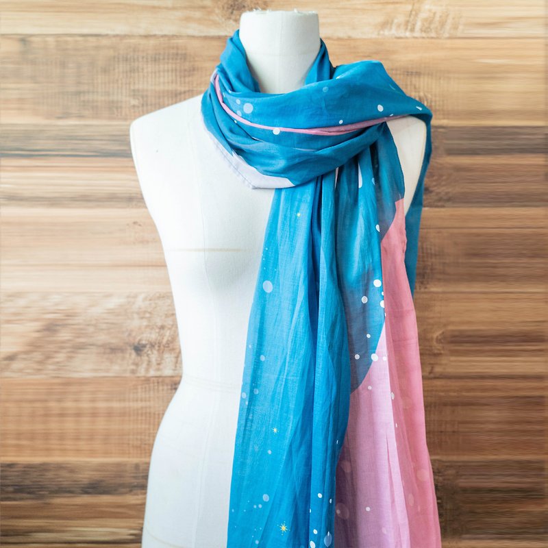 [Small flaws special offer] New refurbished/[Zhongshan-Starry Sky] Pure cotton scarf 68×170 cm - Knit Scarves & Wraps - Cotton & Hemp Blue