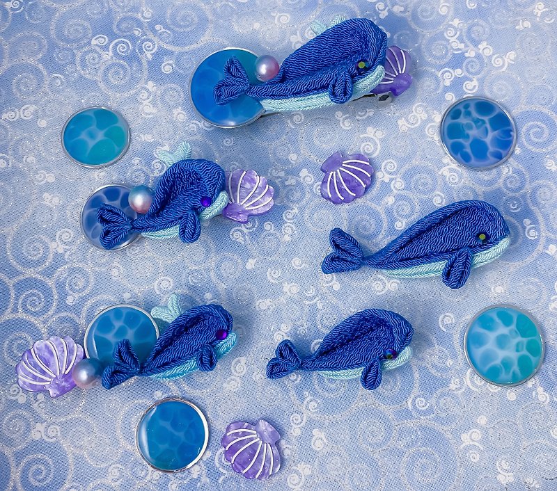 （水生クジラ）細かい布の花の海のヘアピンスプリングクリップ - ヘアアクセサリー - その他の化学繊維 ブルー