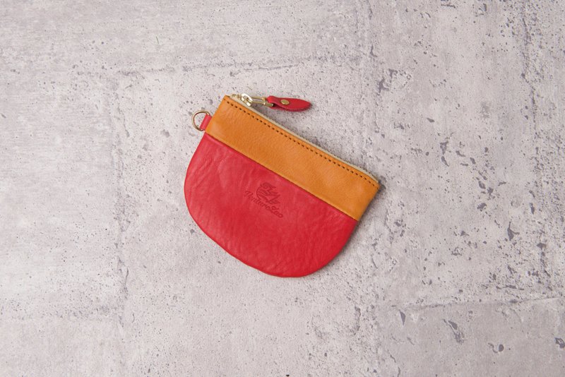 拼色半圓錢包 Semicircle Coin Purse / 紅色 Red - 零錢包/小錢包 - 真皮 紅色