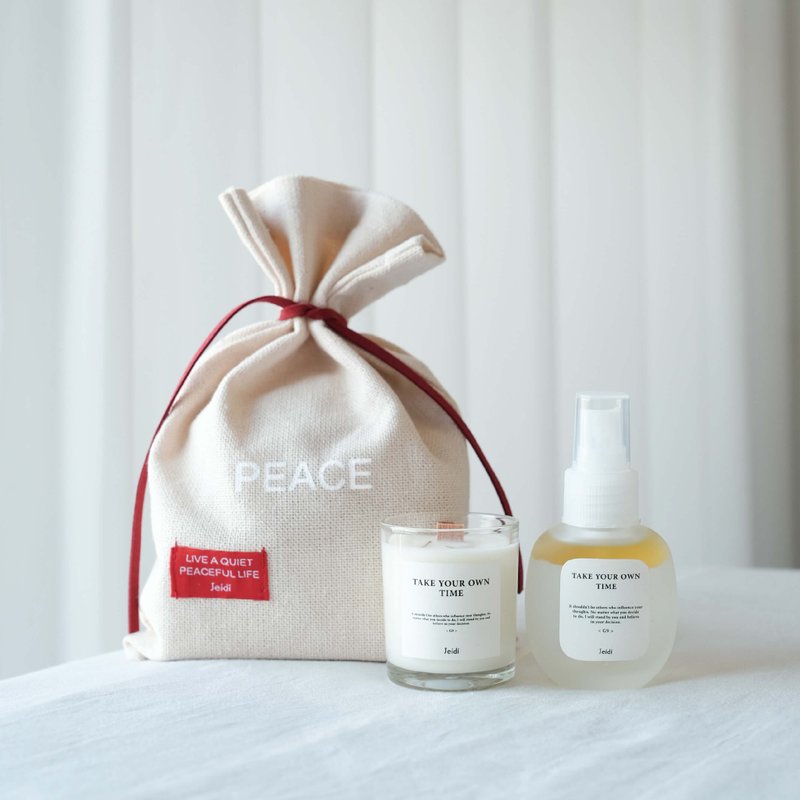 PEACE禮物袋組合－G系列香氛大豆蠟燭55g&放鬆噴霧50ml - 香氛蠟燭/燭台 - 亞麻 白色