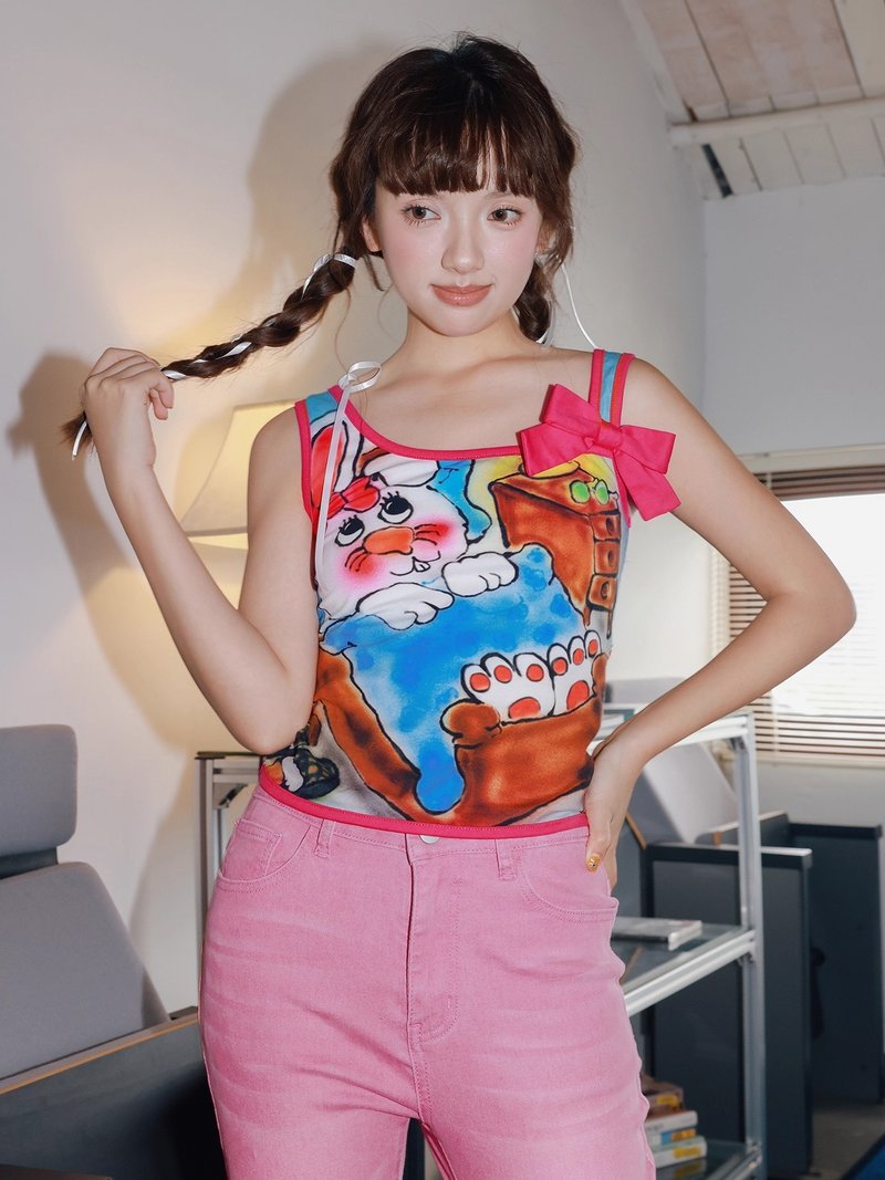 彩色背心 可愛蝴蝶結童趣吊帶 - 女上衣/長袖上衣 - 其他材質 多色