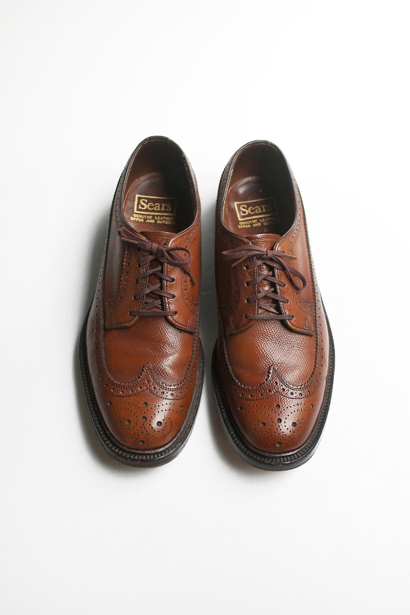80s American Heart Carving Shoes Sears Wingtip Blucher US 8.5D EUR 41 - Men's Casual Shoes - Genuine Leather Red