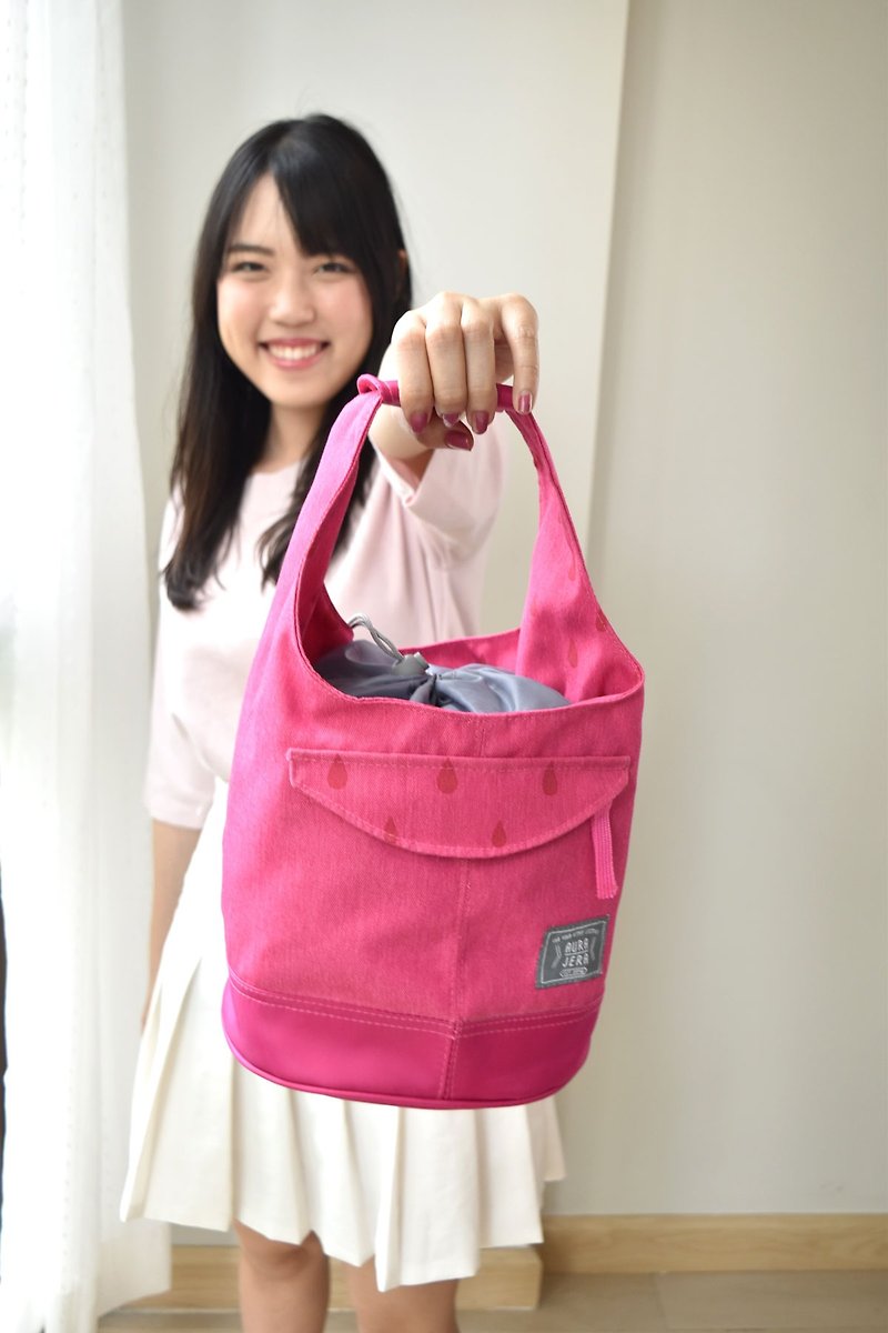 pink small drawstring bag/lunch bag - Handbags & Totes - Polyester Pink