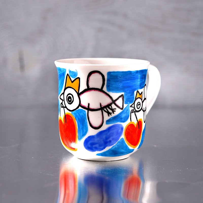 Happy birds ・ mug3 - แก้วมัค/แก้วกาแฟ - เครื่องลายคราม สีน้ำเงิน
