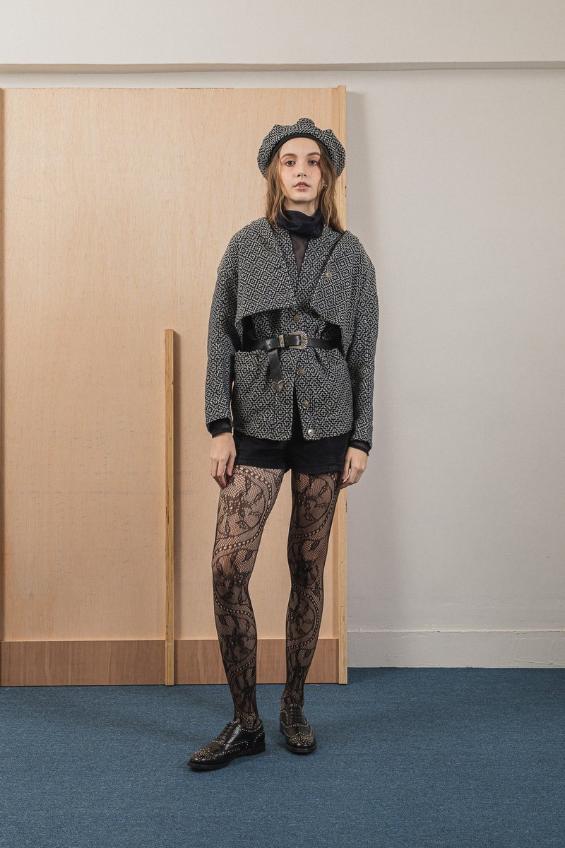 two way motif vest jacket 兩件式夾克圖騰背心外套 - 女大衣/外套 - 棉．麻 藍色