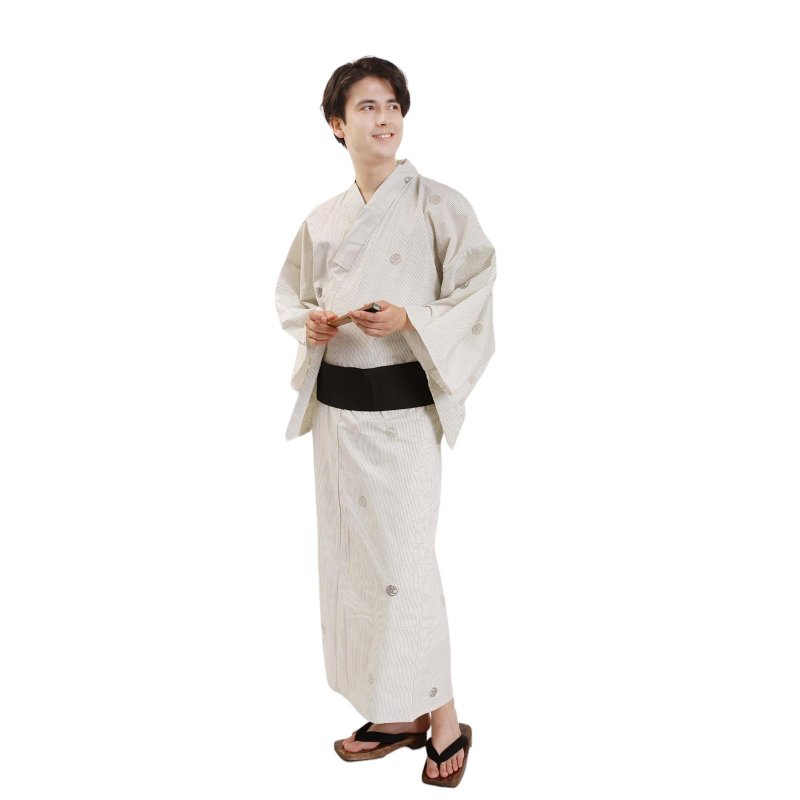 日本 和服 男 綿 浴衣 腰封 2 件 套組 L Z35-a2 yukata - 其他 - 棉．麻 白色
