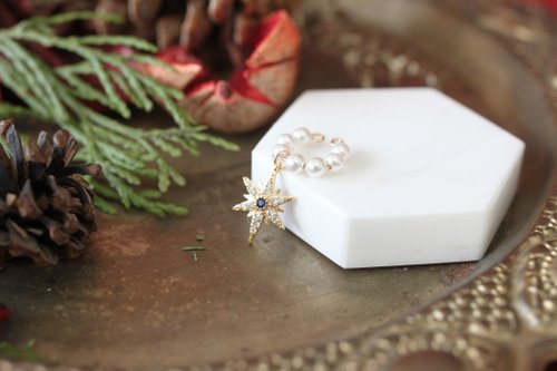 One N Only Jewelry 【聖誕飾品】水晶珍珠藍眼繁星 無痛 耳骨夾一隻14k注金 生日禮物