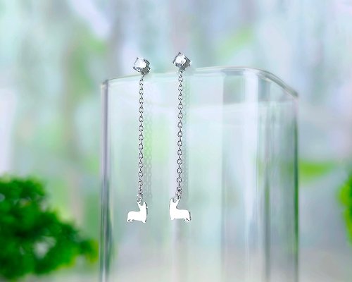 吳小姐3d訂製珠寶 柯基 兩用單鑽垂墜耳環-迷你動物剪影系列-抗敏醫療鋼