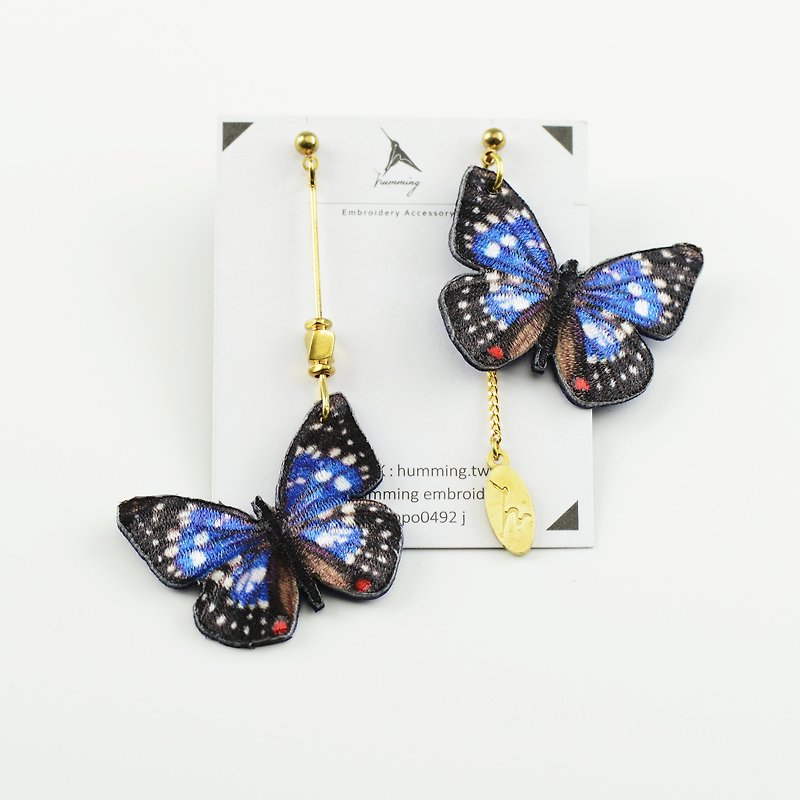 humming-Sasakia Charonda Formosana /Butterfly/Embroidery earr - Earrings & Clip-ons - Thread Multicolor