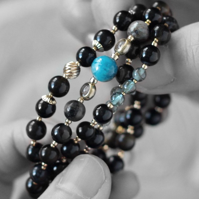 Black confusion Dark Addict. Quadruplex natural ore gold Stone Black agate beads charm cohesion - Bracelets - Gemstone Black