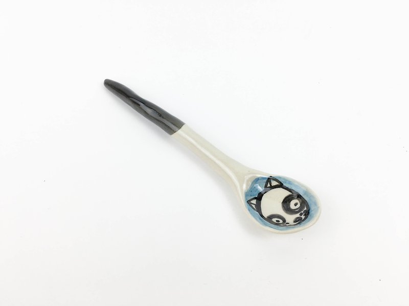 Nice Little Clay Small Spoon _ Black Wheels 120320 - Cutlery & Flatware - Pottery Blue