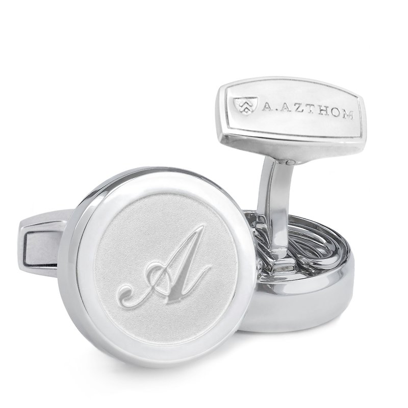 Monogram Etched Silver Cufflinks with Clip-on Button Covers