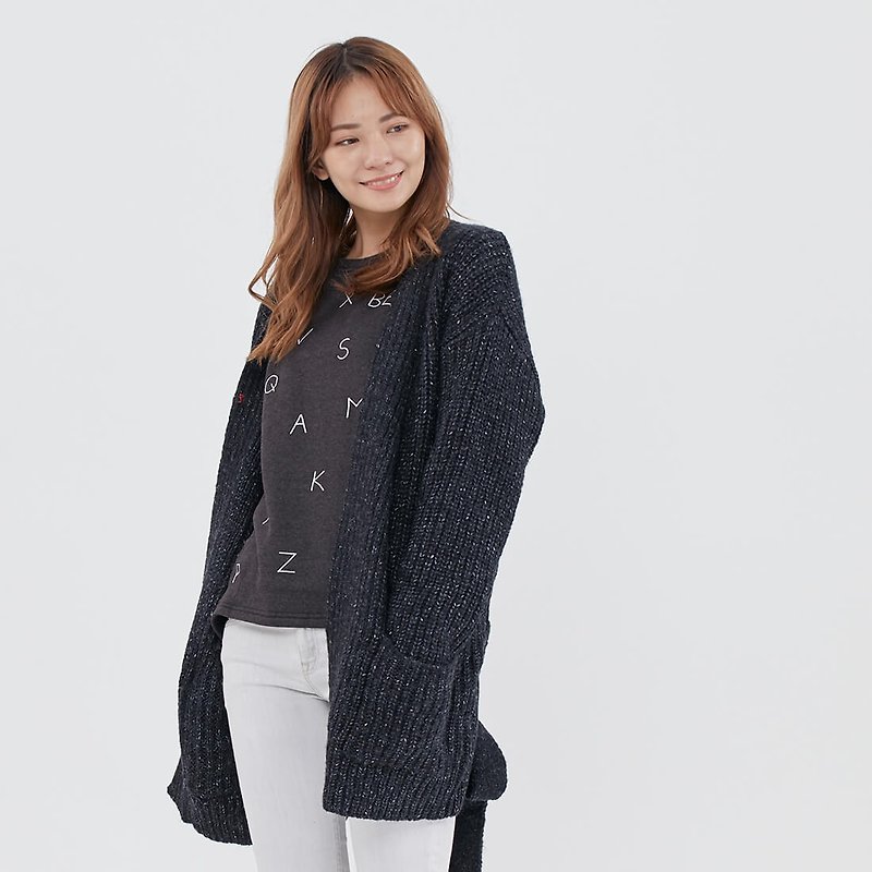 【Off-season sale】Winnie Long Wrap Sweater Cardigan /Black - ニット・セーター - ポリエステル ブラック