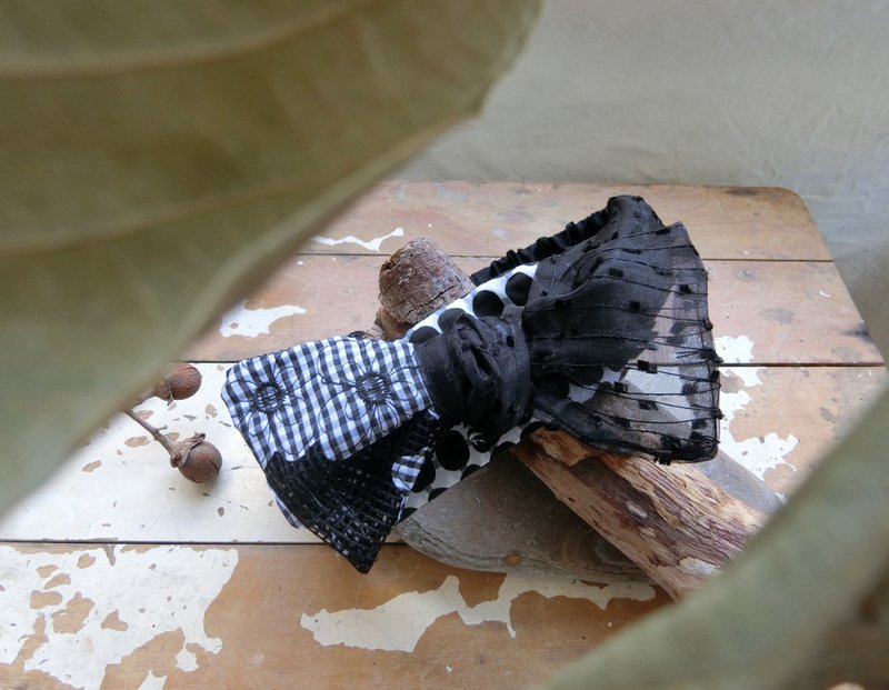 Big bow headband black flower lace embroidery - ที่คาดผม - วัสดุอื่นๆ สีดำ