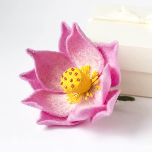 NineCarpStudio Lotus Brooch Pink Flower Brooch Handmade Felted Lotos Jewelry Statement Brooch
