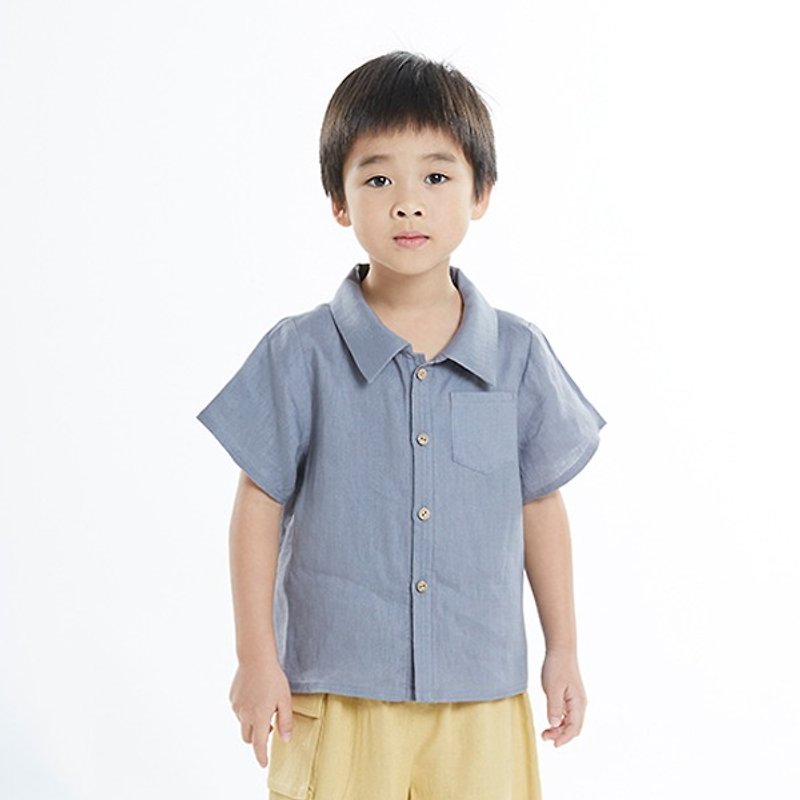 L0227 boys shirt collar short-sleeved shirt - gray Yinshu - อื่นๆ - ผ้าฝ้าย/ผ้าลินิน สีเทา
