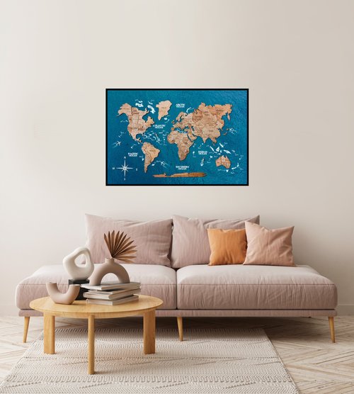 世界地図 木製 額 スペイン　壁掛け　アンティーク 壁掛け木製世界地図 | 68travel