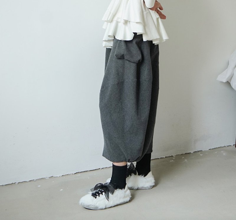 Dark gray cropped cotton wide pants - imakokoni - กางเกงขายาว - ผ้าฝ้าย/ผ้าลินิน สีเทา