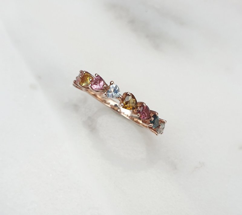 Multicolor-tourmaline gemstone ring, 925 Silver, white gold plated - 戒指 - 寶石 多色