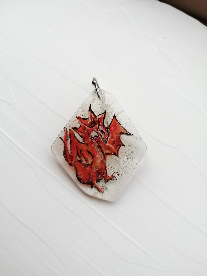 Single hand-painted red dragon earring