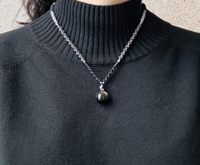 ブラックダイヤネックレス パールチャーム付き 留め具アジャスター先端部分破損あり ブラックダイヤネックレス パールチャーム付き 留め具