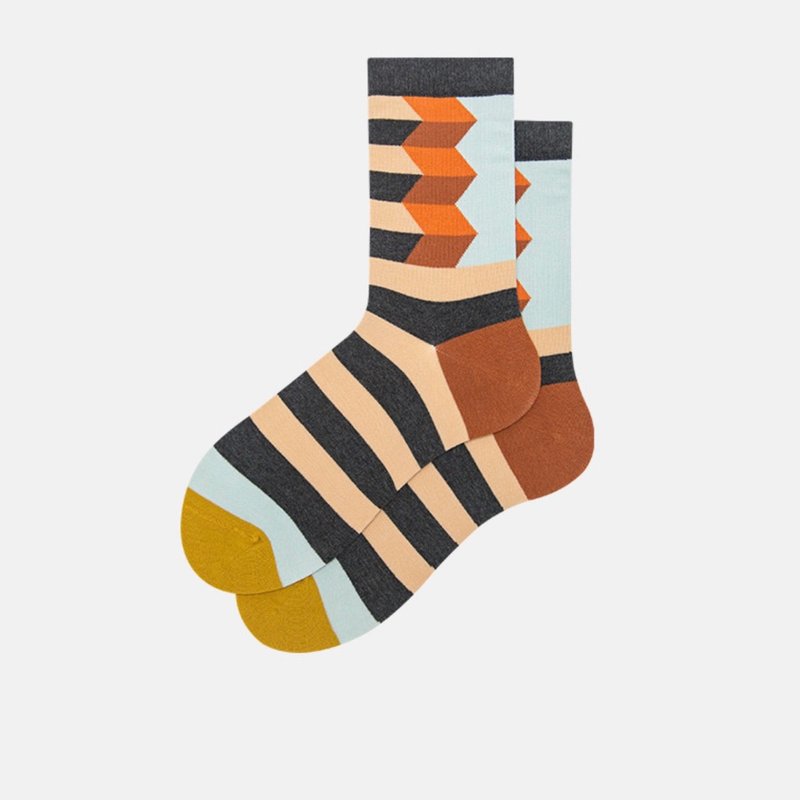 Penrose Stairs Geometric Pattern Tube Socks Couple Socks Cotton Socks Men's Socks Women's Socks - ถุงเท้า - ผ้าฝ้าย/ผ้าลินิน สีทอง