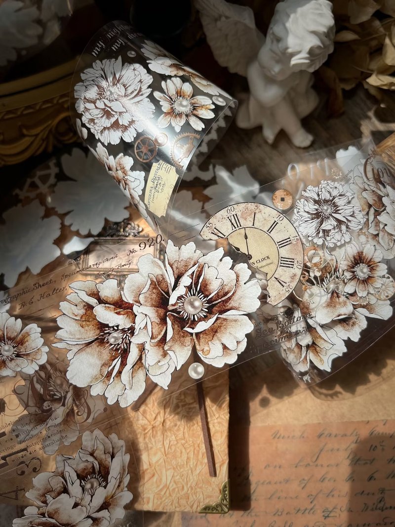 Old time vintage pearl peony flower and washi tape - มาสกิ้งเทป - วัสดุอื่นๆ 