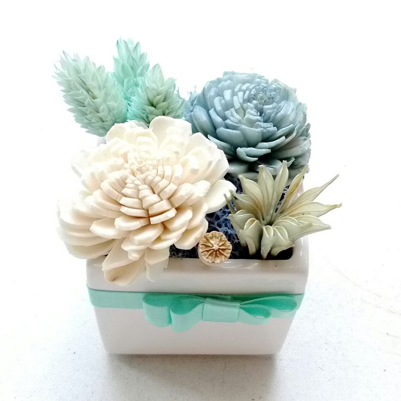Kinki hand-made ocean romantic romance Tiffany Blue limited dry flower not withered small potted Valentine's Day Valentine's Day Father's Day - ตกแต่งต้นไม้ - พืช/ดอกไม้ สีน้ำเงิน