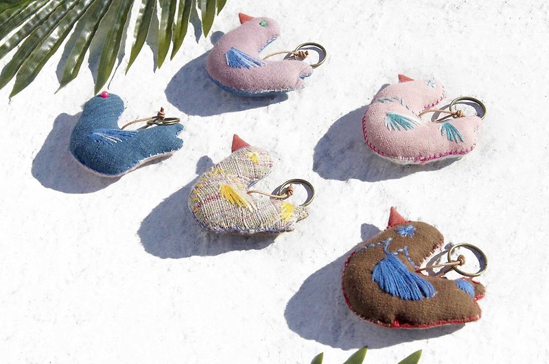 New Year gift birthday gift Valentine's Day gift exchange gifts graduation gifts girlfriends gifts hand-embroidered Linen cotton blue dye keychain / key ring style Big House - Bluebird world forest wind embroidery hand embroidery cute happy flying birds - Keychains - Cotton & Hemp Multicolor