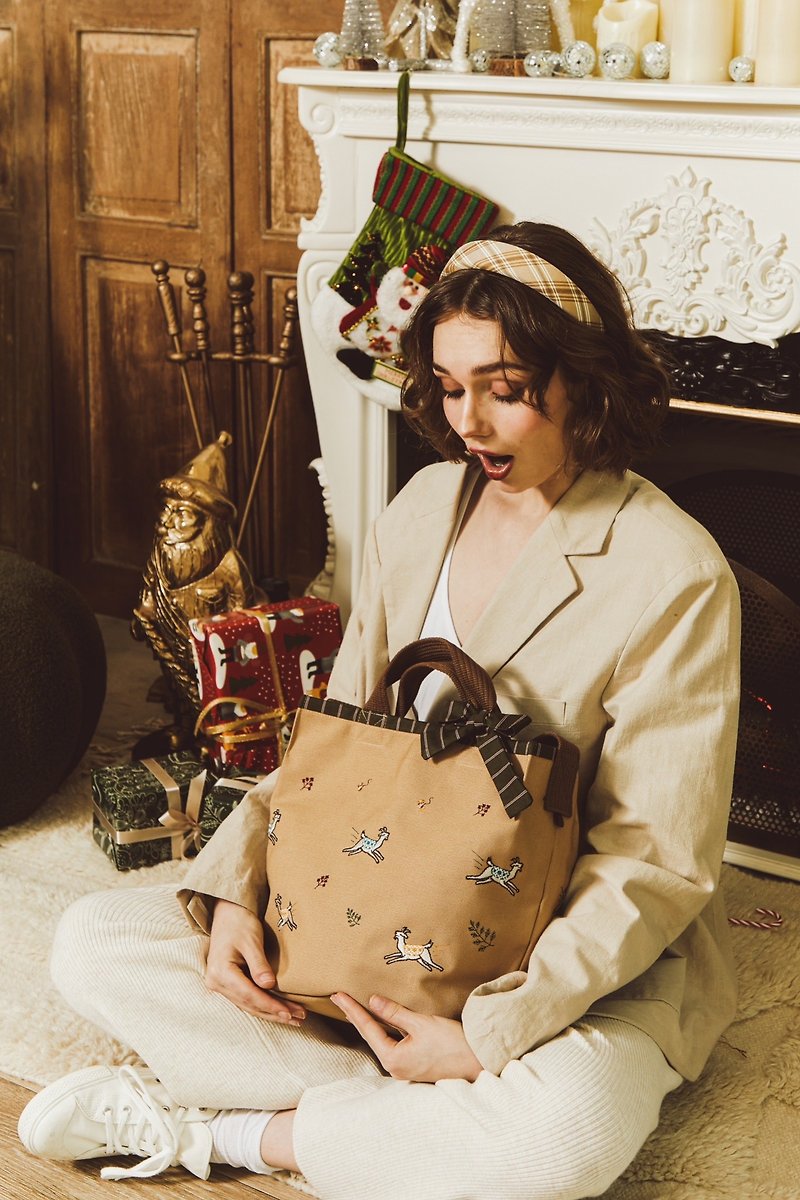 【客製化禮物】包包 กระเป๋า bag CREAM- goat tote bag - トート・ハンドバッグ - 刺しゅう糸 ブラウン